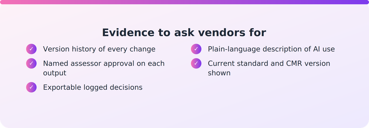 Checklist of audit-trail evidence a PTE should ask an assessment generation vendor to provide