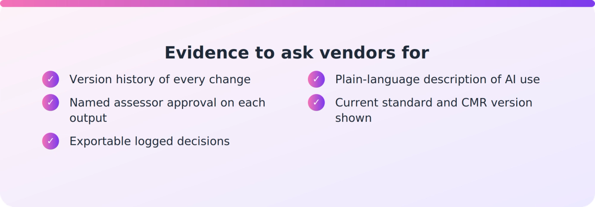 Checklist of audit-trail evidence a PTE should ask an assessment generation vendor to provide