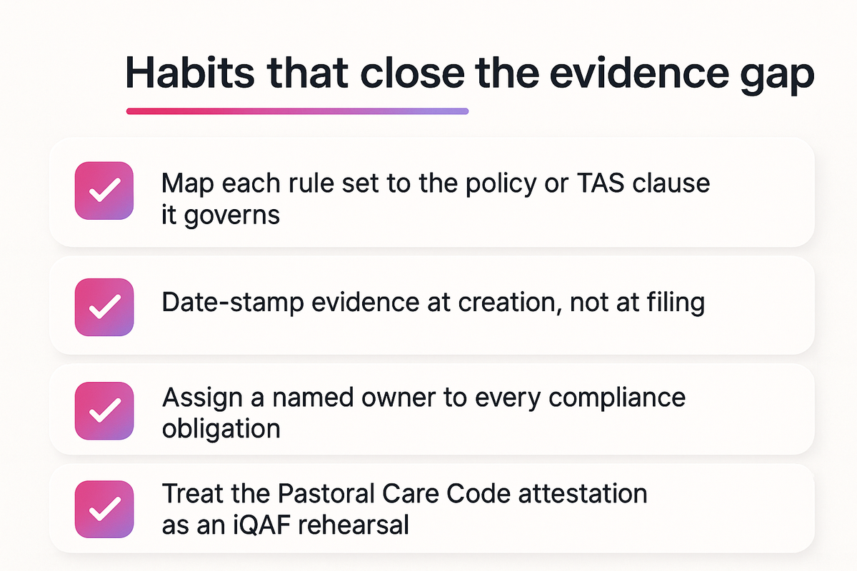 Checklist of habits for a PTE compliance manager to catch evidence drift before NZQA does