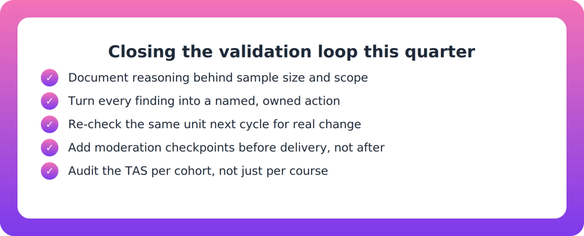 Checklist of five actions a Head of Training can take this quarter to close the validation loop