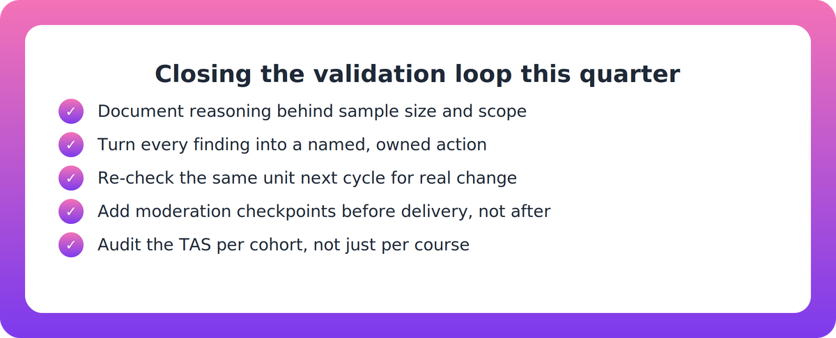 Checklist of five actions a Head of Training can take this quarter to close the validation loop