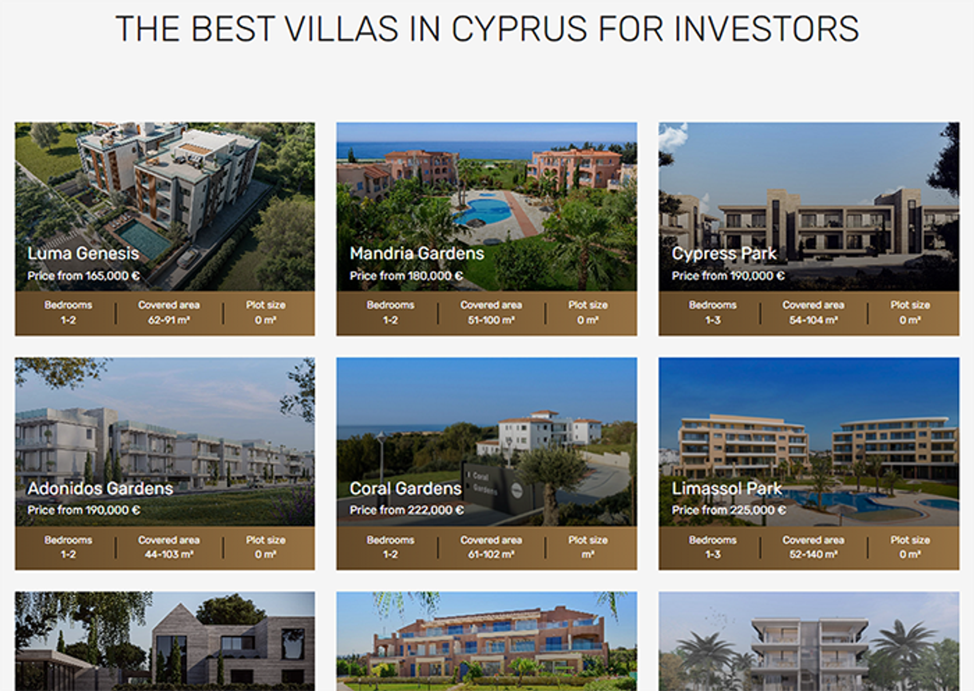 Villas Catalog in Landing Page