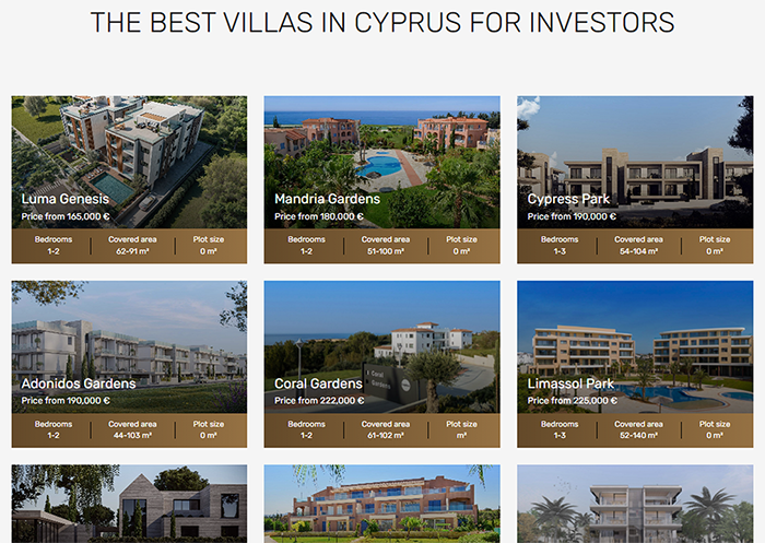 Villas Catalog in Landing Page