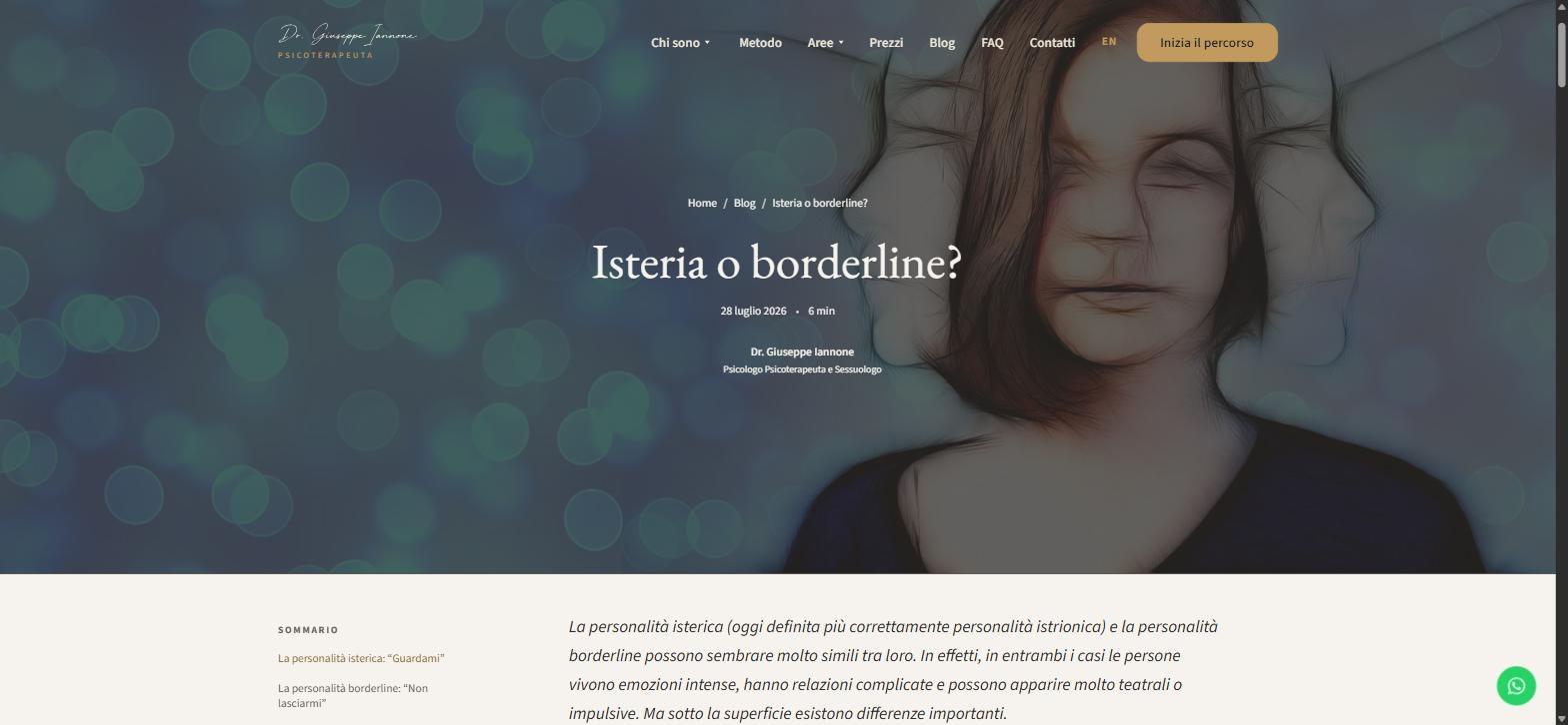 Wpis bloga psychoterapeuty na nowej stronie, ze spisem treści po lewej