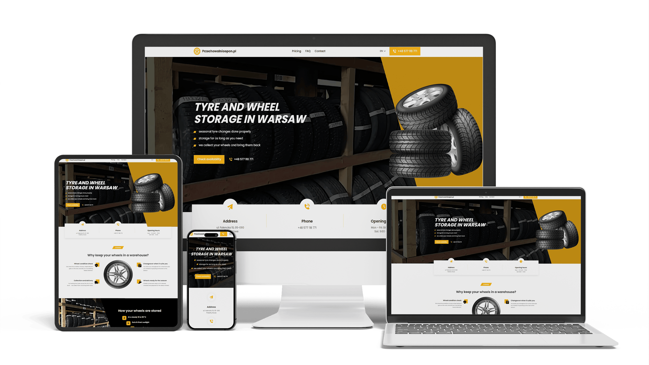 A multilingual landing page for a wheel and tyre storage business