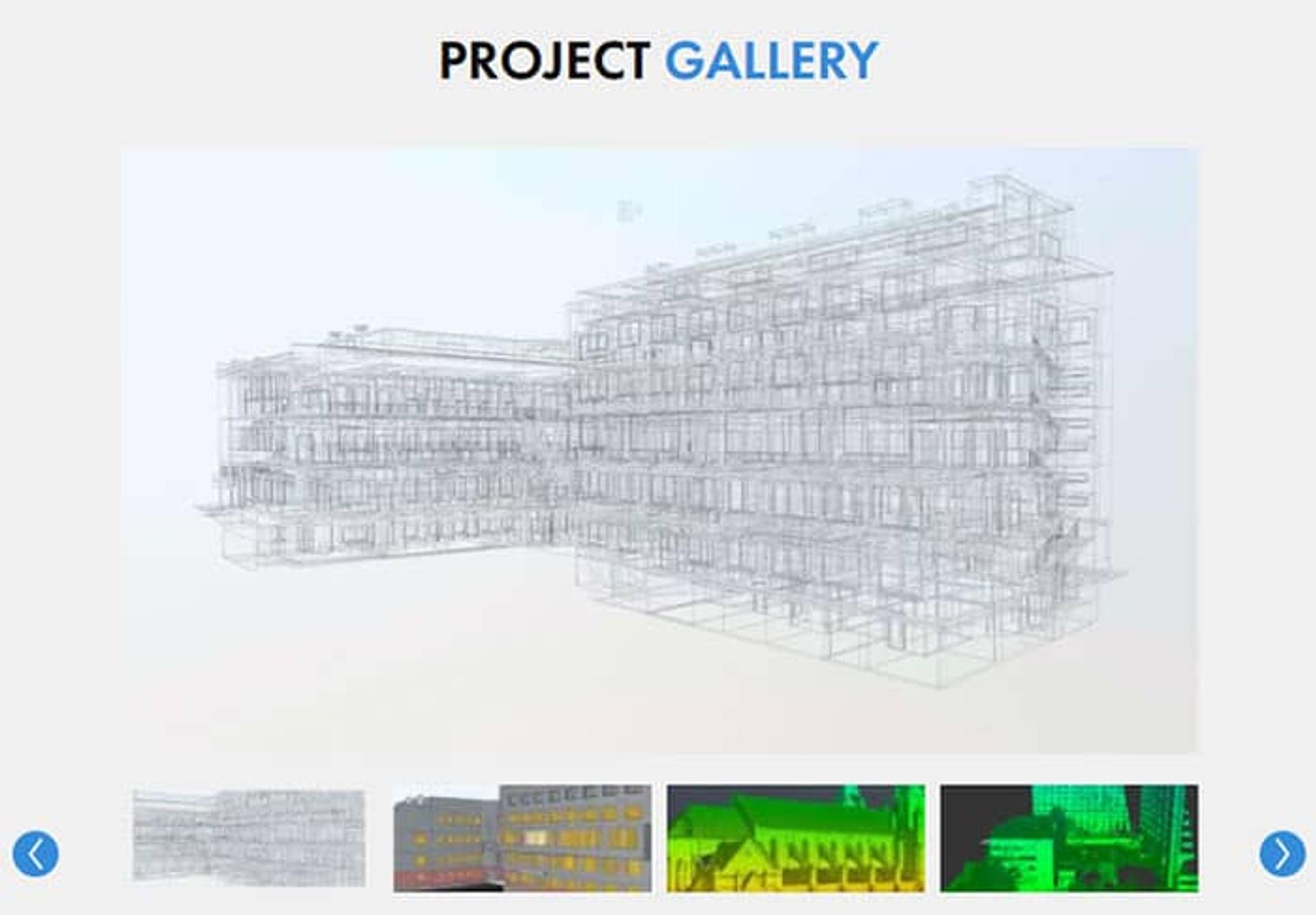 Custom slider featuring BIM models and point cloud visualizations. Each image optimized in WebP, improving Core Web Vitals and interaction rate.