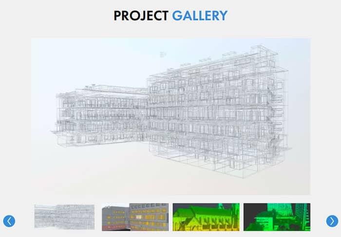 Własny slider prezentujący modele BIM i chmury punktów. Obrazy zoptymalizowane (WebP, lazy load) dla maksymalnej wydajności.