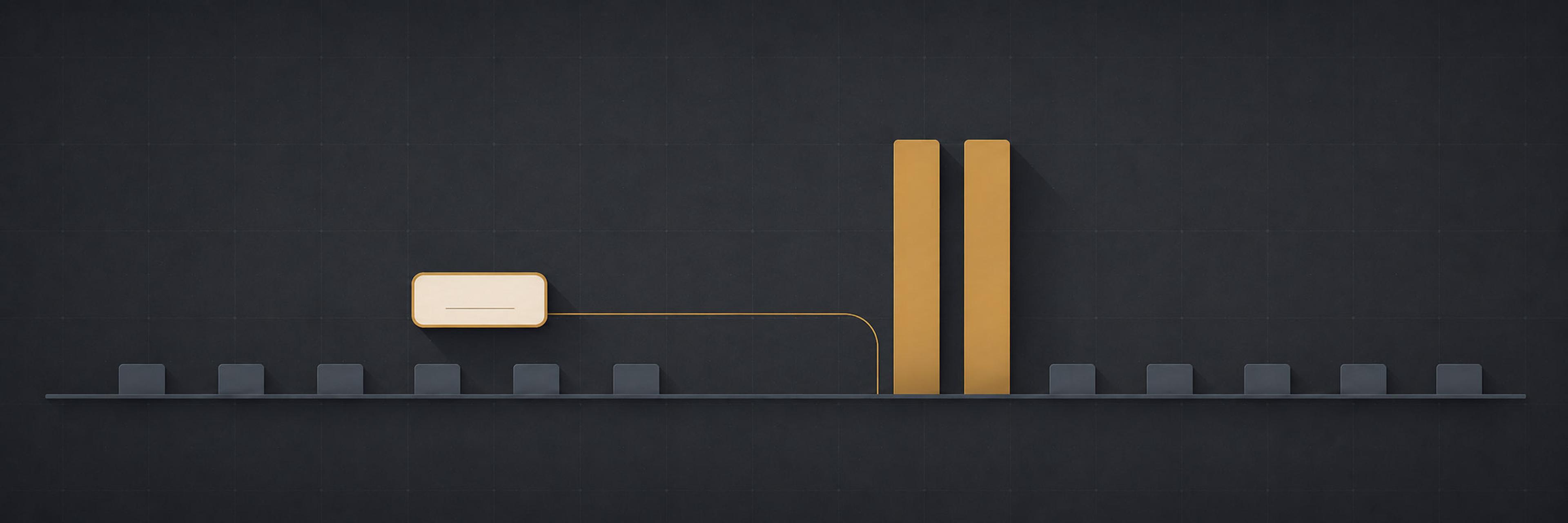 A question bubble runs along a row of grey results and lifts two highlighted bars out of the line.