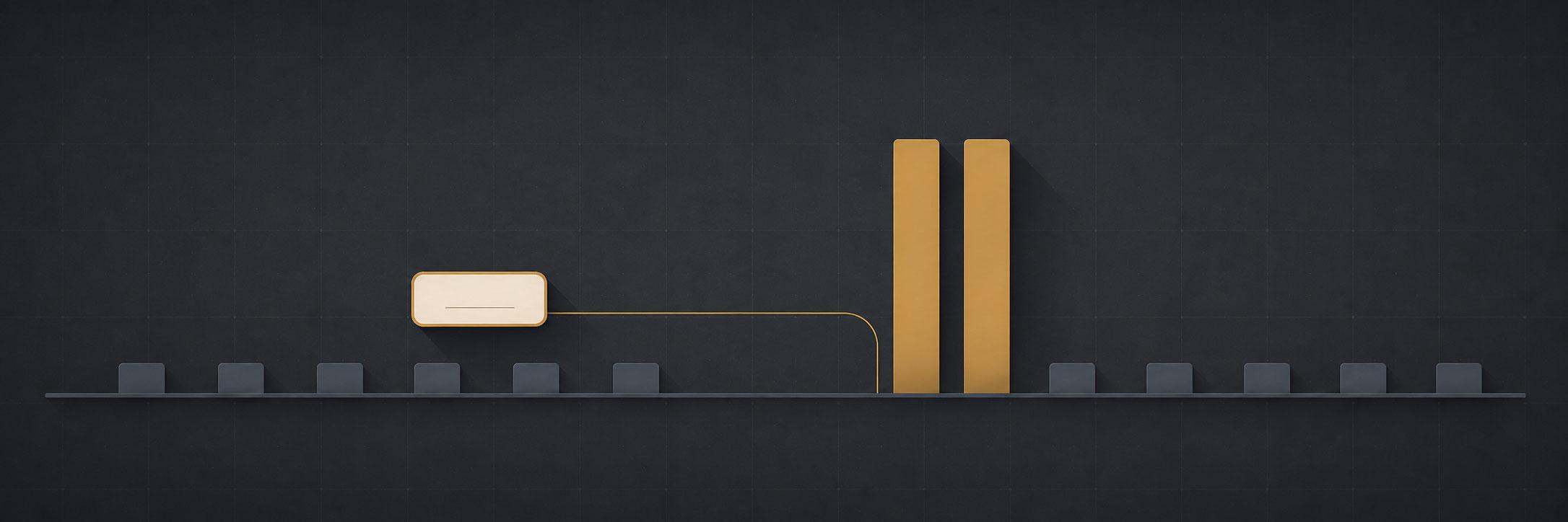 A question bubble runs along a row of grey results and lifts two highlighted bars out of the line.