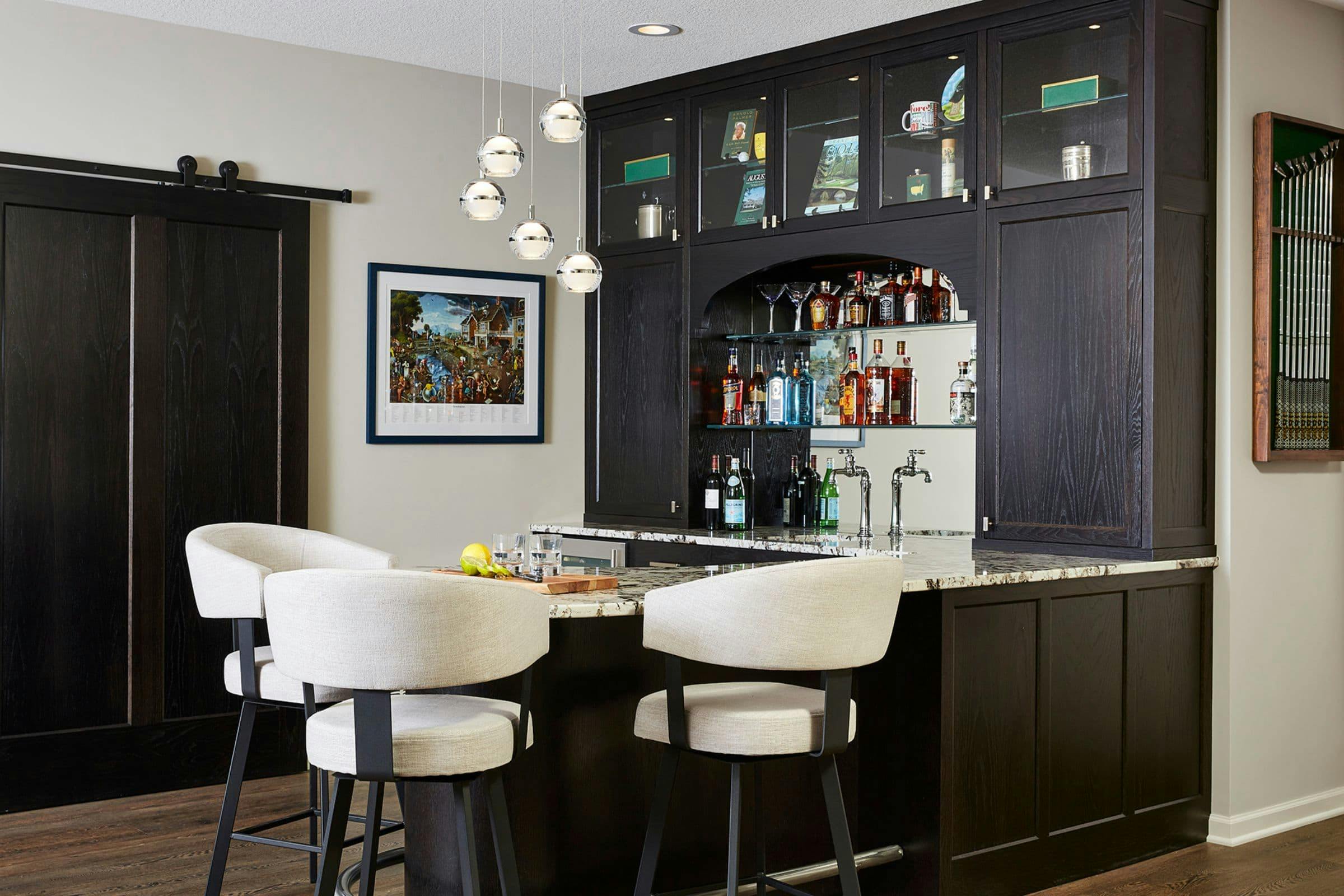 Sophisticated Home Bar Design, Plymouth, MN — interior design by Eminent Interior Design