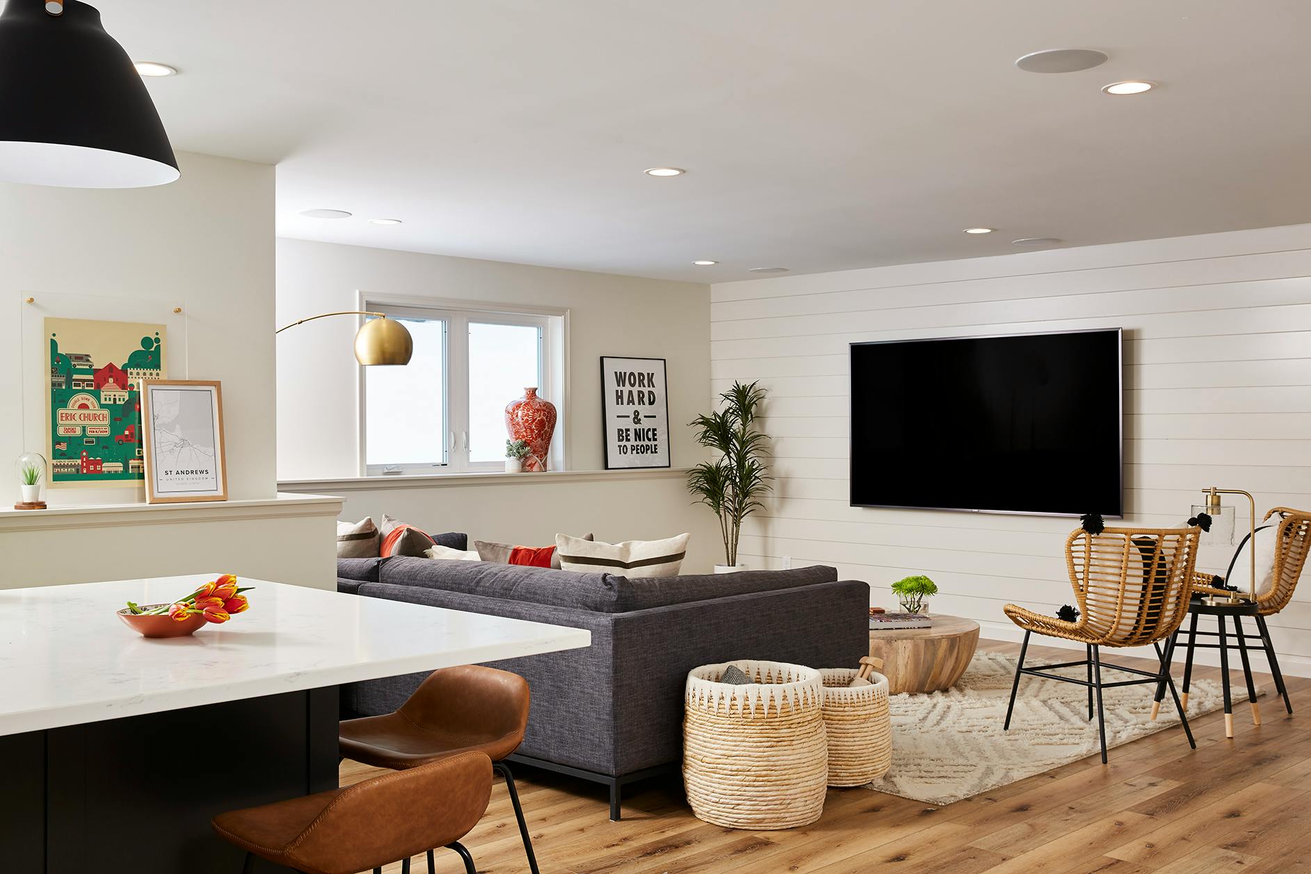 Clean & Bright Lower Level Remodel, Maple Grove, MN — interior design by Eminent Interior Design