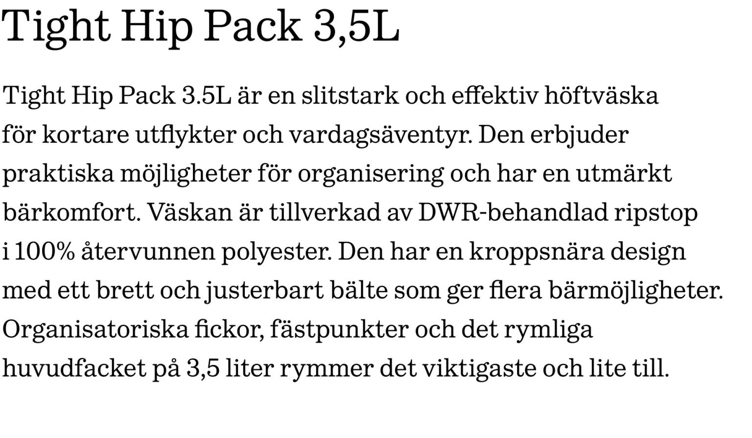 a text in a foreign language that says `` tight hip pack 3,5l ''