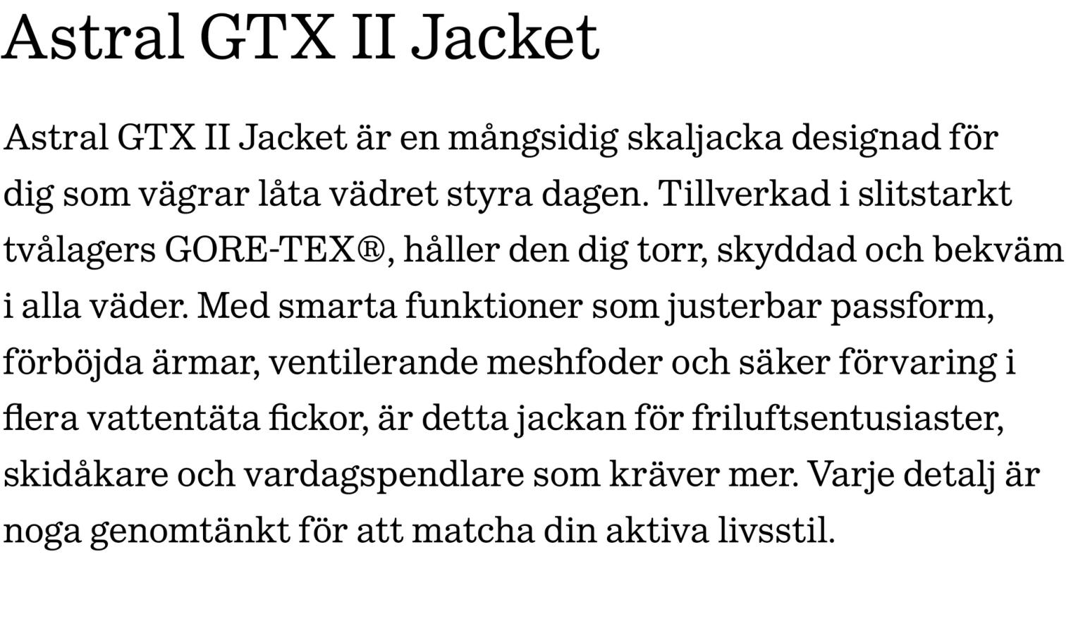 a text in a foreign language that says astral gtx ii jacket