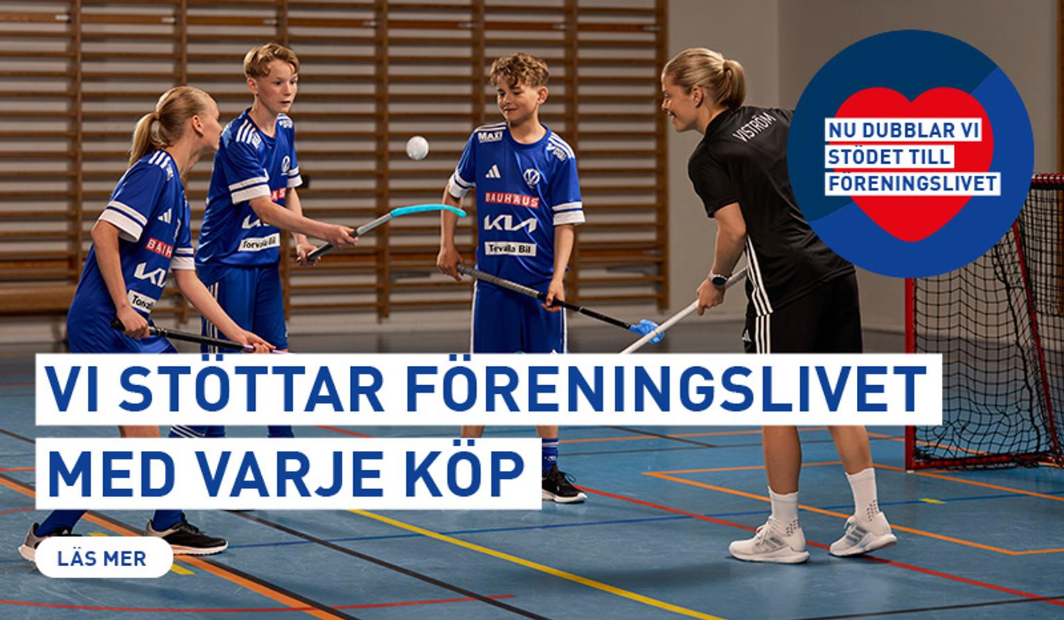 a group of young people are playing floorball on a court .