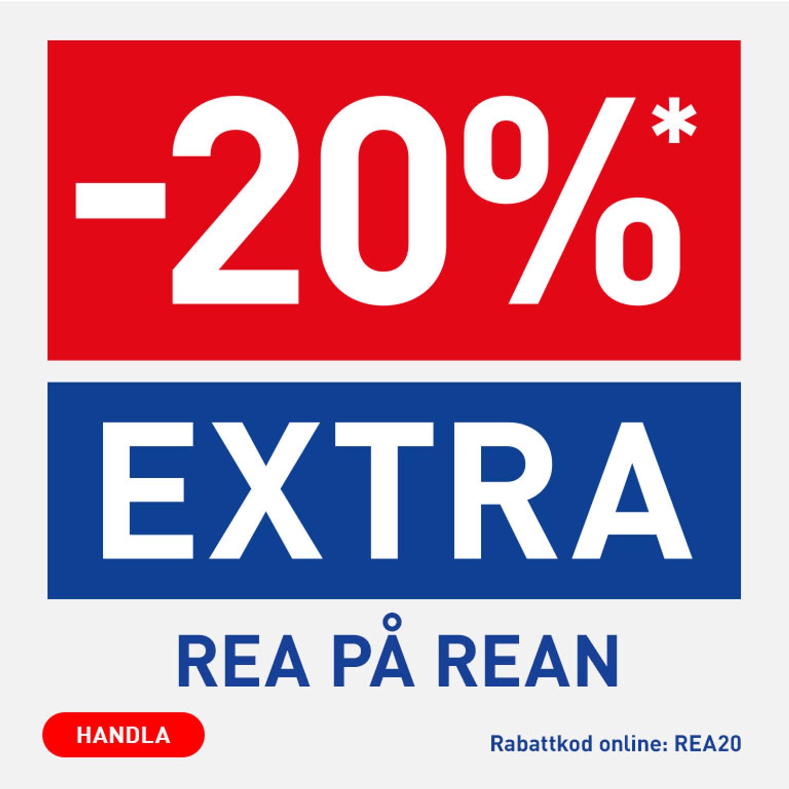a sign that says -20 % extra rea på rean