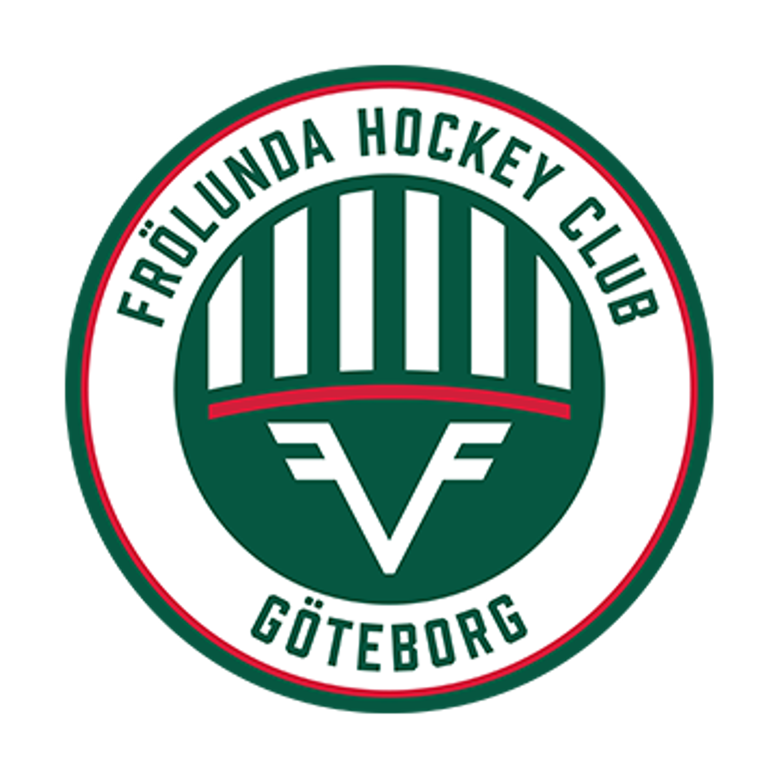 Logo of Frölunda Hockey Club Göteborg, a dark green circle with white text and a stylized 'V'.