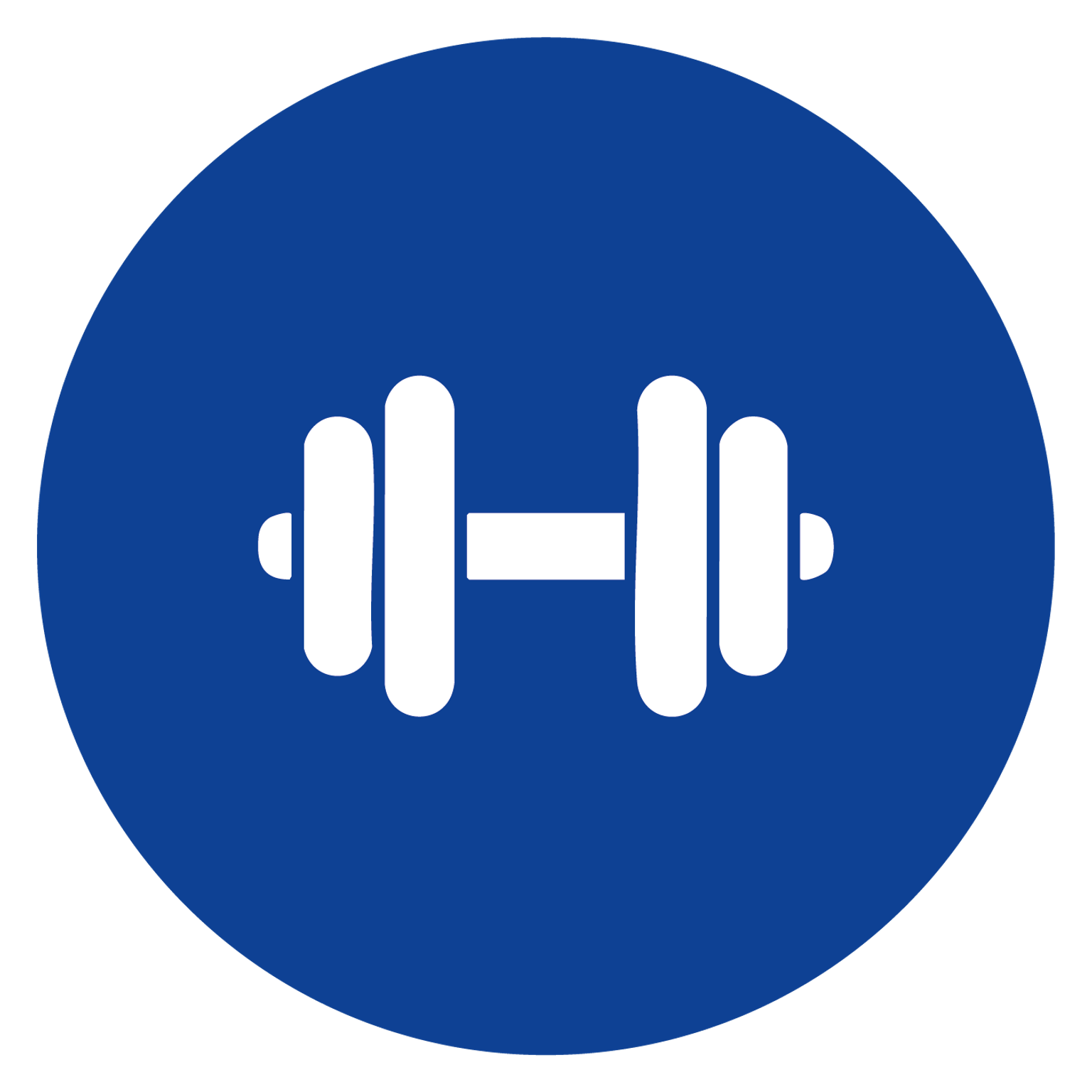 an icon of a dumbbell in a blue circle