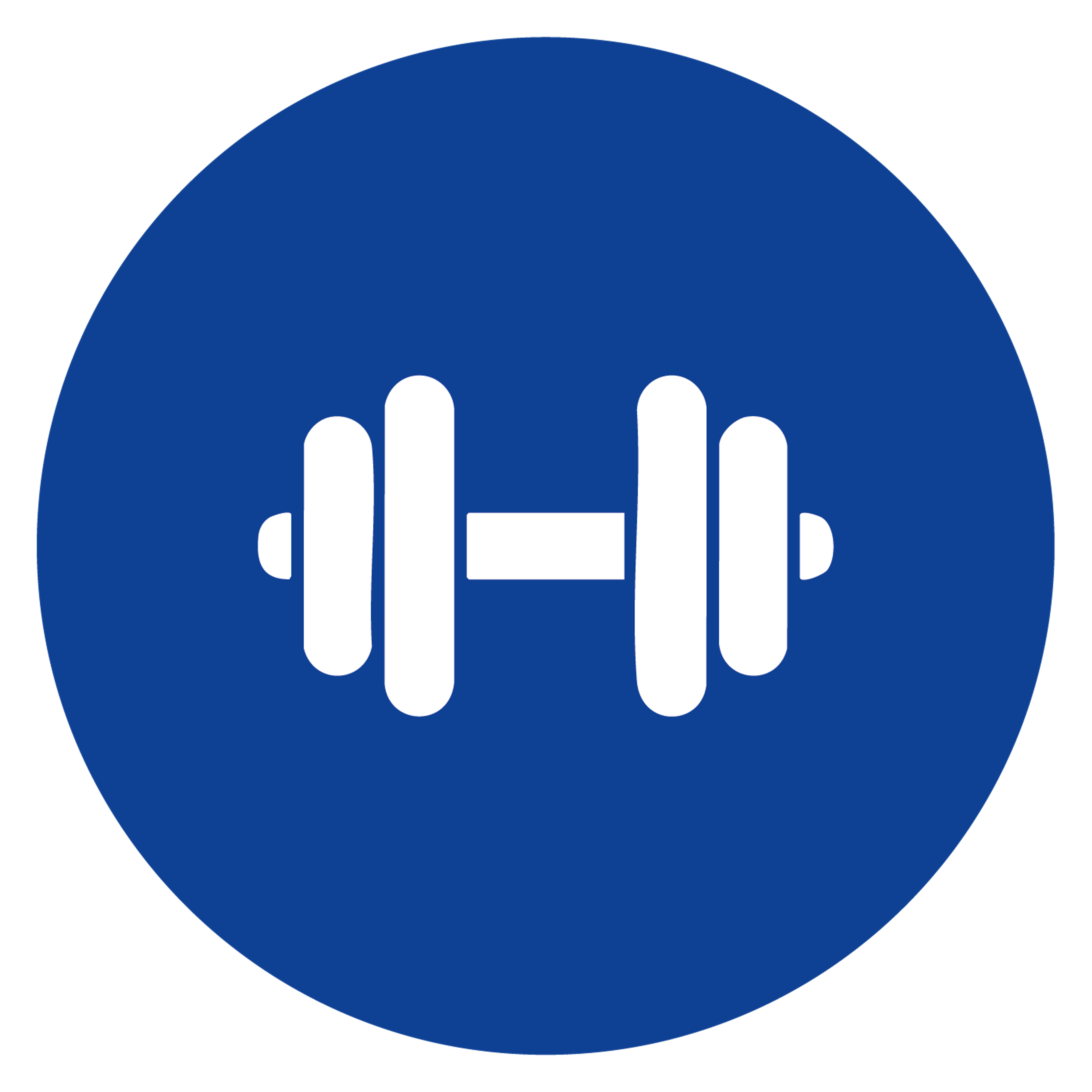 an icon of a dumbbell in a blue circle