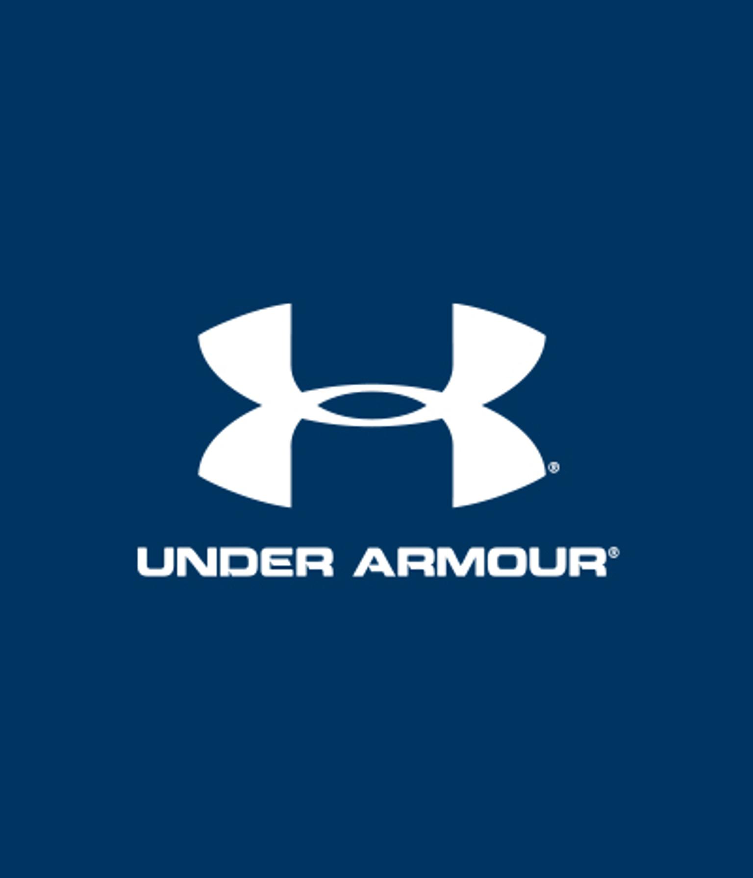 the under armour logo is white on a blue background .