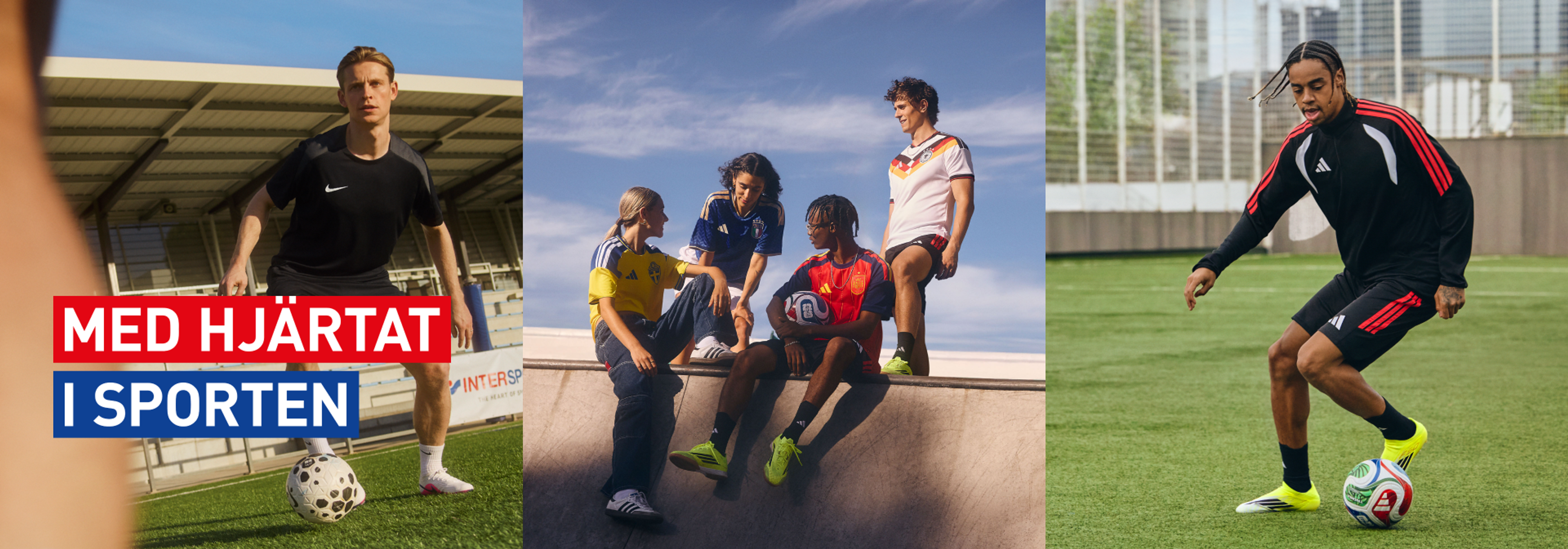 Three panels show diverse young people playing and posing with soccer balls.