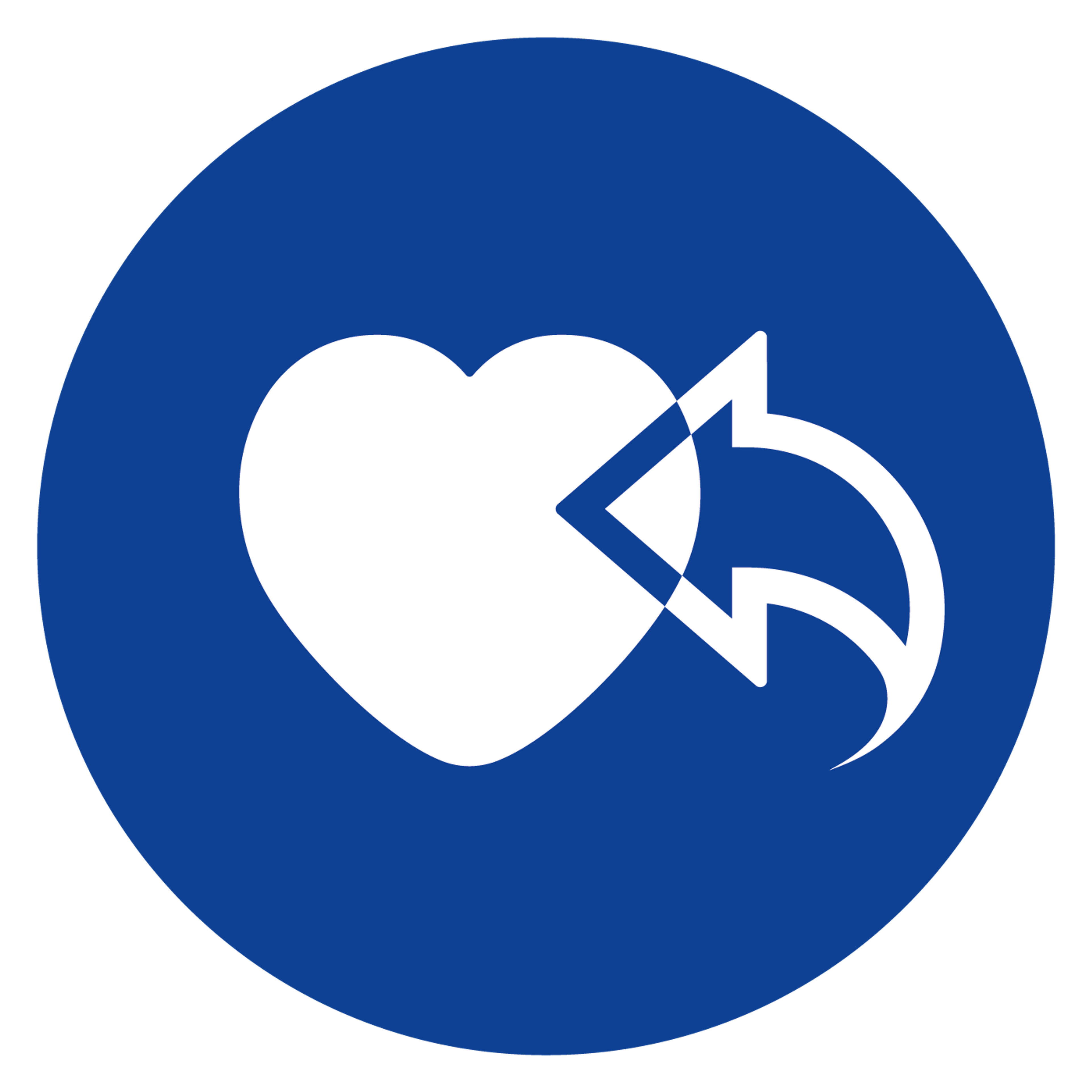 a blue circle with a white heart and an arrow pointing to it
