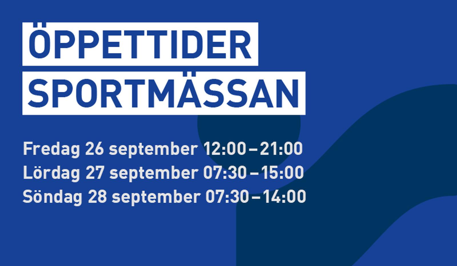 a blue background with white text that says öppettider sportmassan on it .