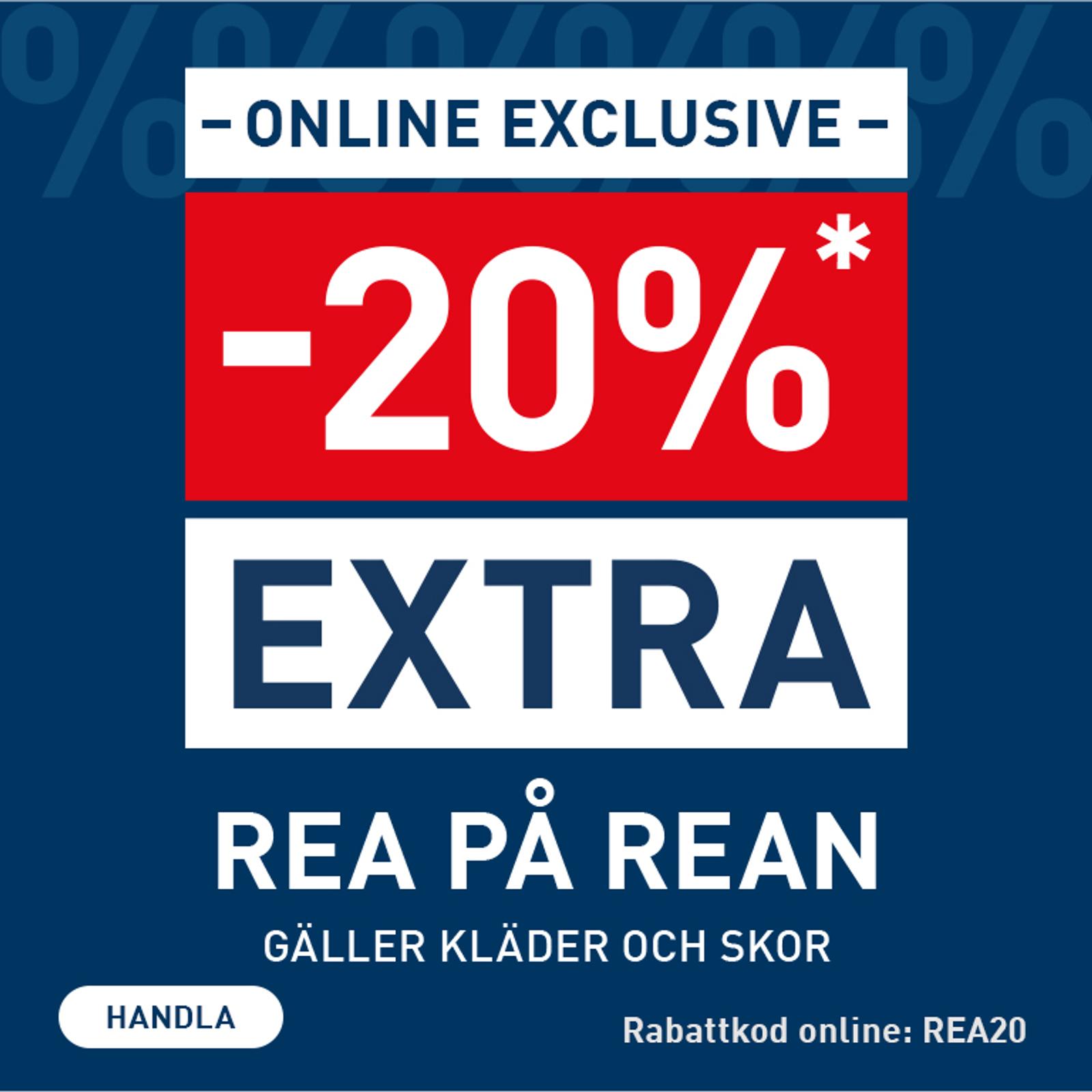 Online exclusive: Extra 20% off sale on clothes and shoes with code REA20.