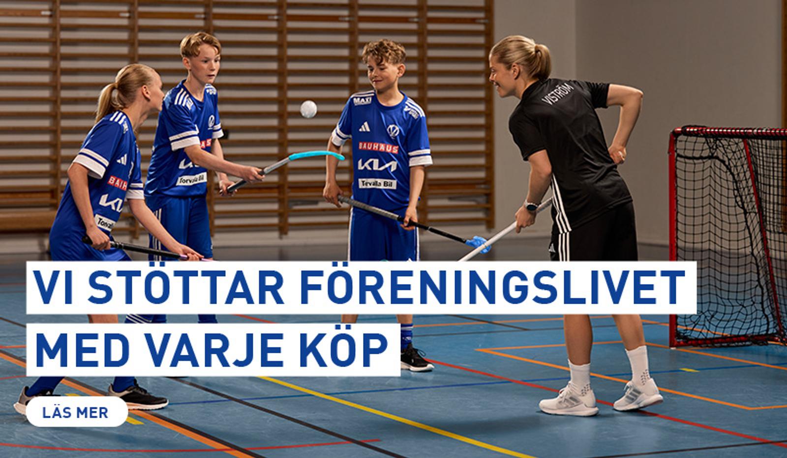 a group of young people are playing floorball on a court .