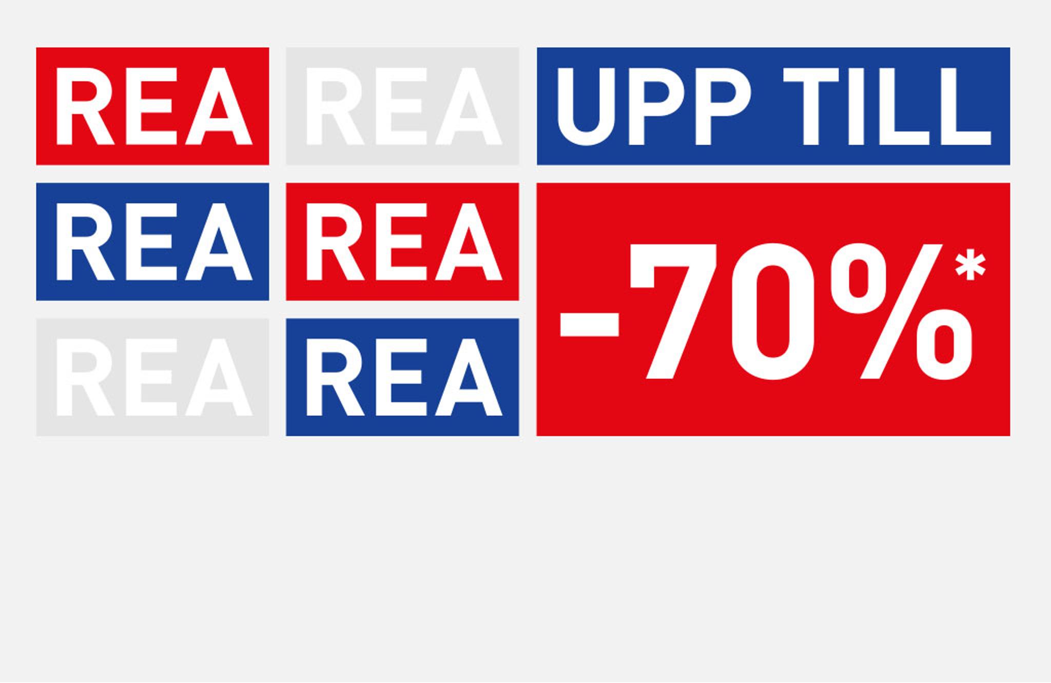 Sale advertisement with text "REA" and "UPP TILL -70%".