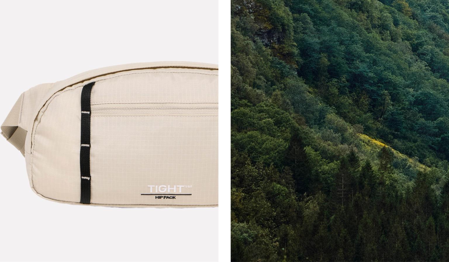 a picture of a waist bag next to a picture of a forest .