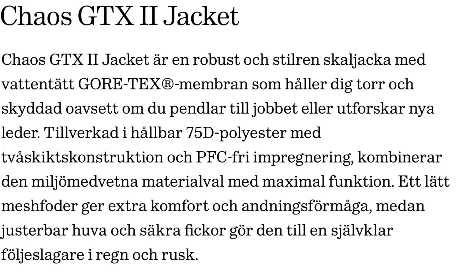 a black and white image of a chaos gtx ii jacket in a foreign language .