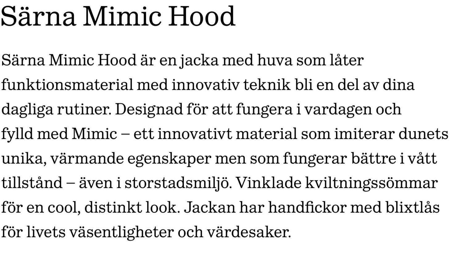 a text in a foreign language that says sarna mimic hood on a white background .
