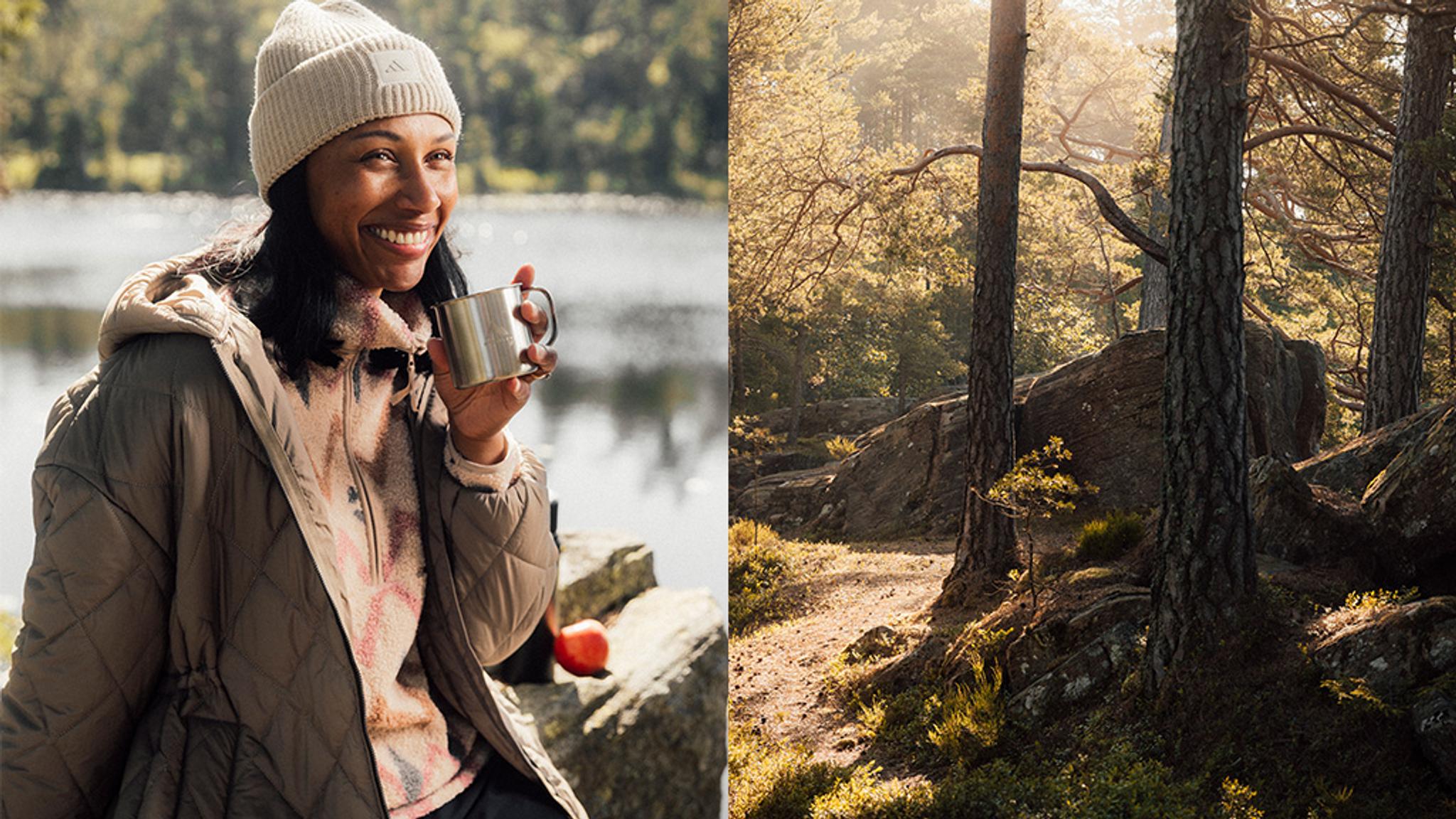 A scenic view of a sunset over a calm lake with silhouettes of trees in the foreground