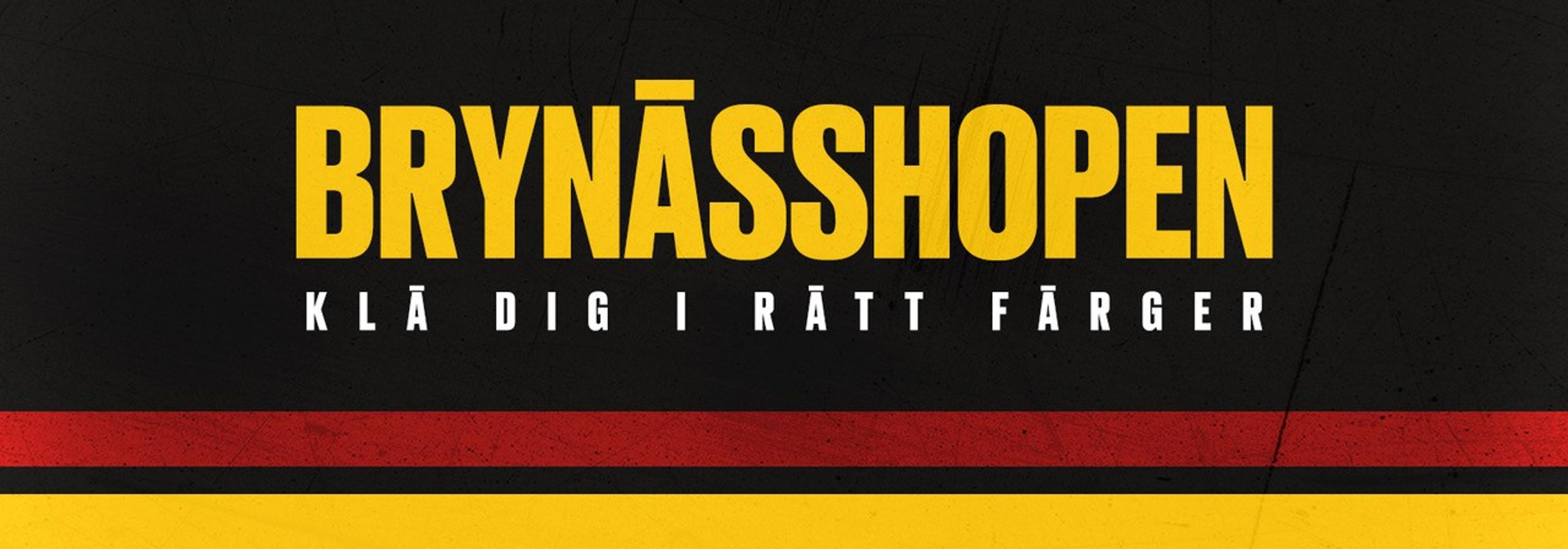 a black and yellow sign that says brynasshopen