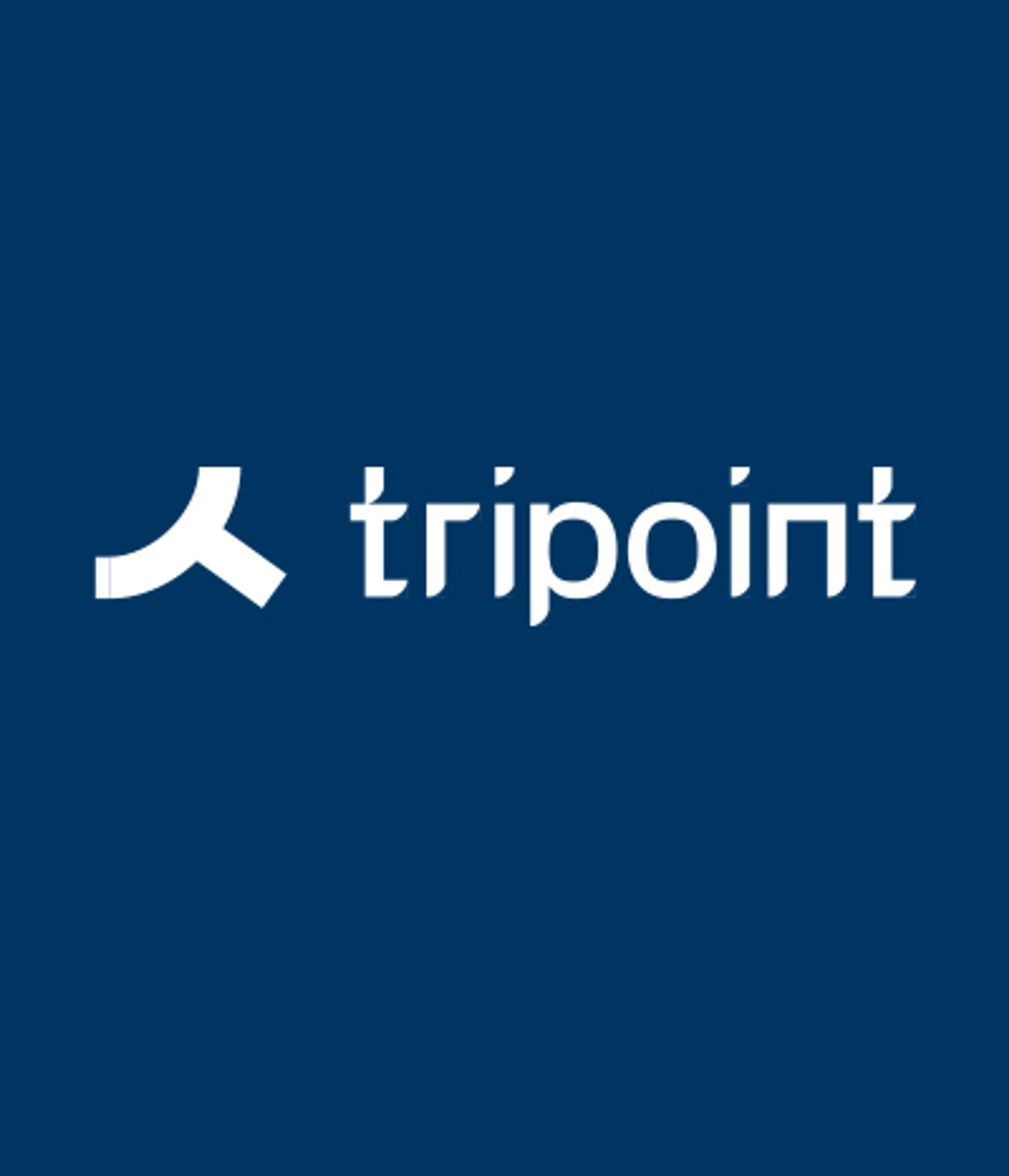 Tripoint logo featuring a stylized white human figure symbol and custom "tripoint" text on a dark blue background.