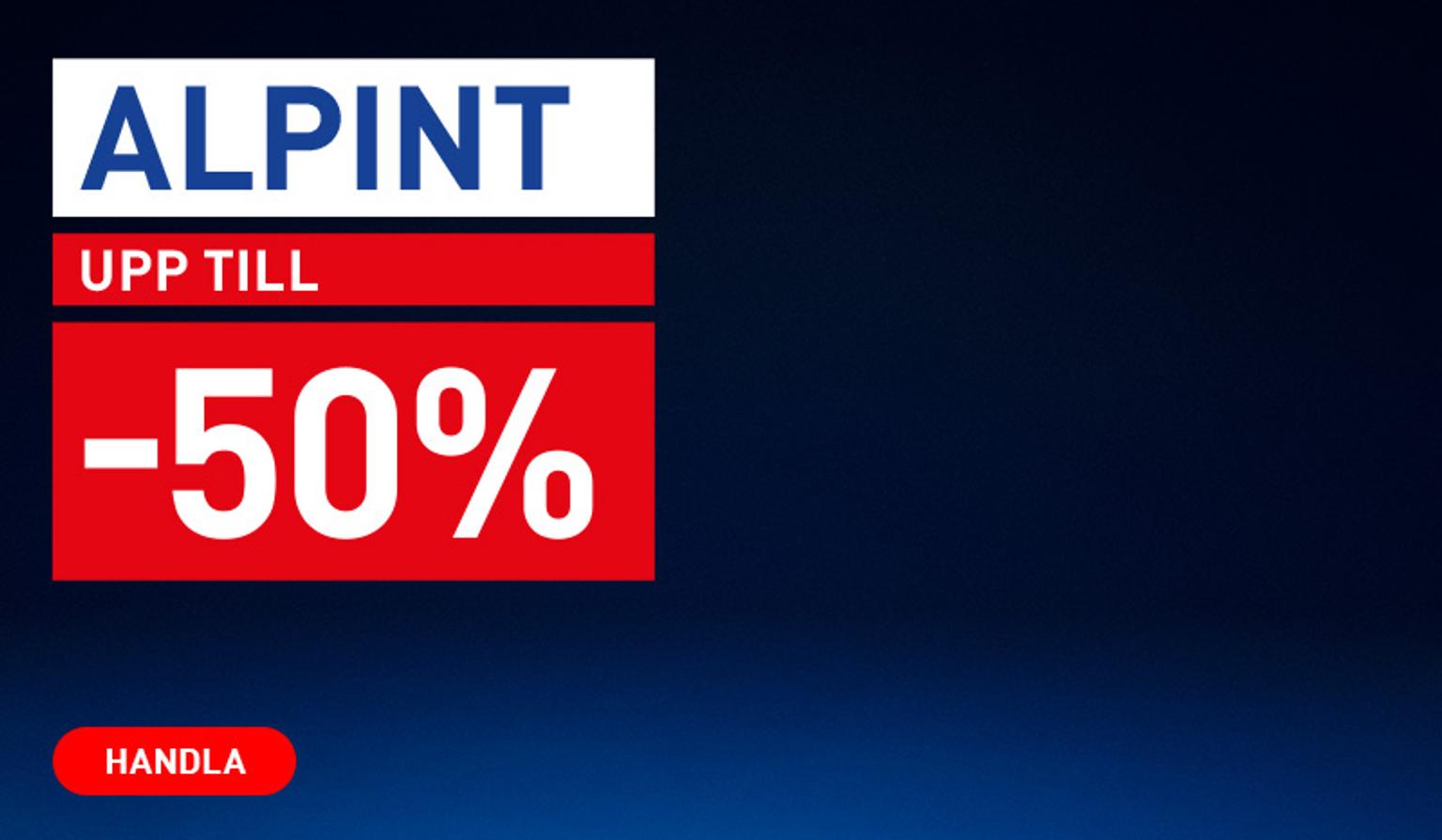 Alpint ad: Up to 50% off, with a "Shop" button.