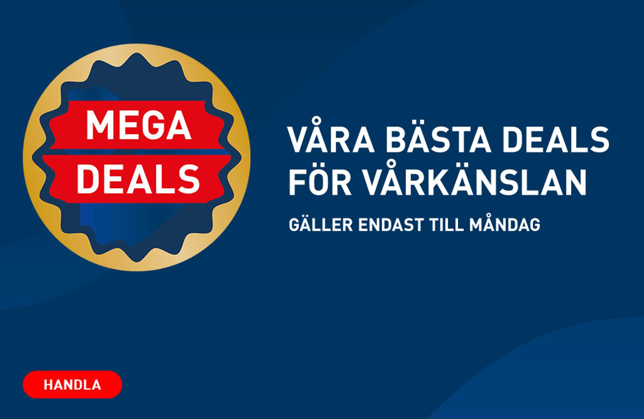 Mega Deals promotion: "Our best deals for the spring feeling. Valid only until Monday." with a "Shop" button.