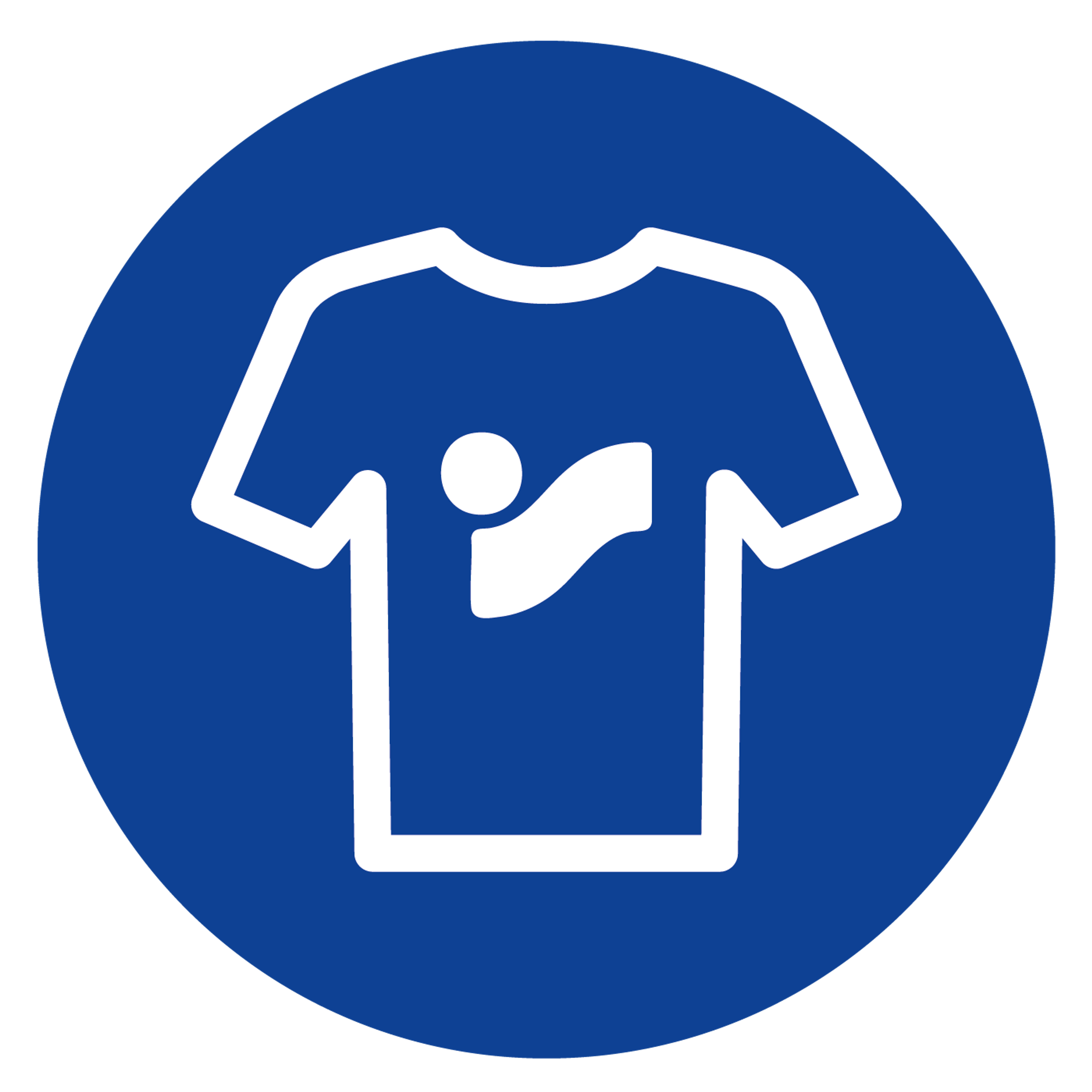 a blue circle with a white t-shirt on it