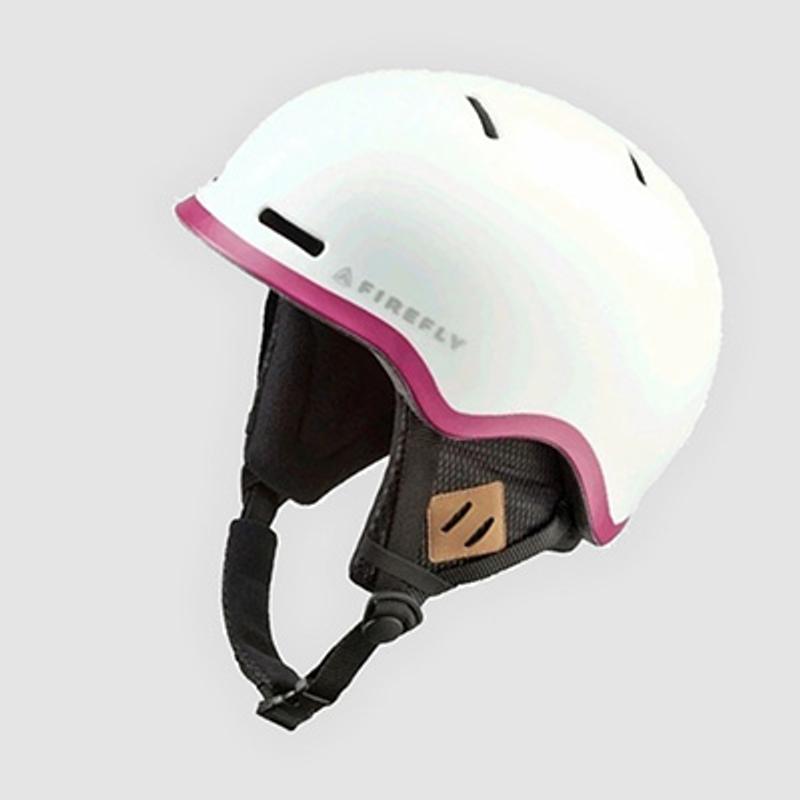 a white helmet with a pink trim is on a white background .