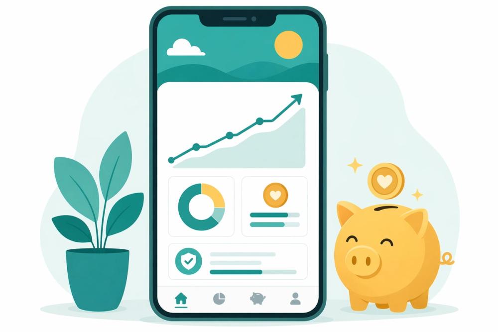 Smartphone savings dashboard illustrating automated ways to lower household expenses