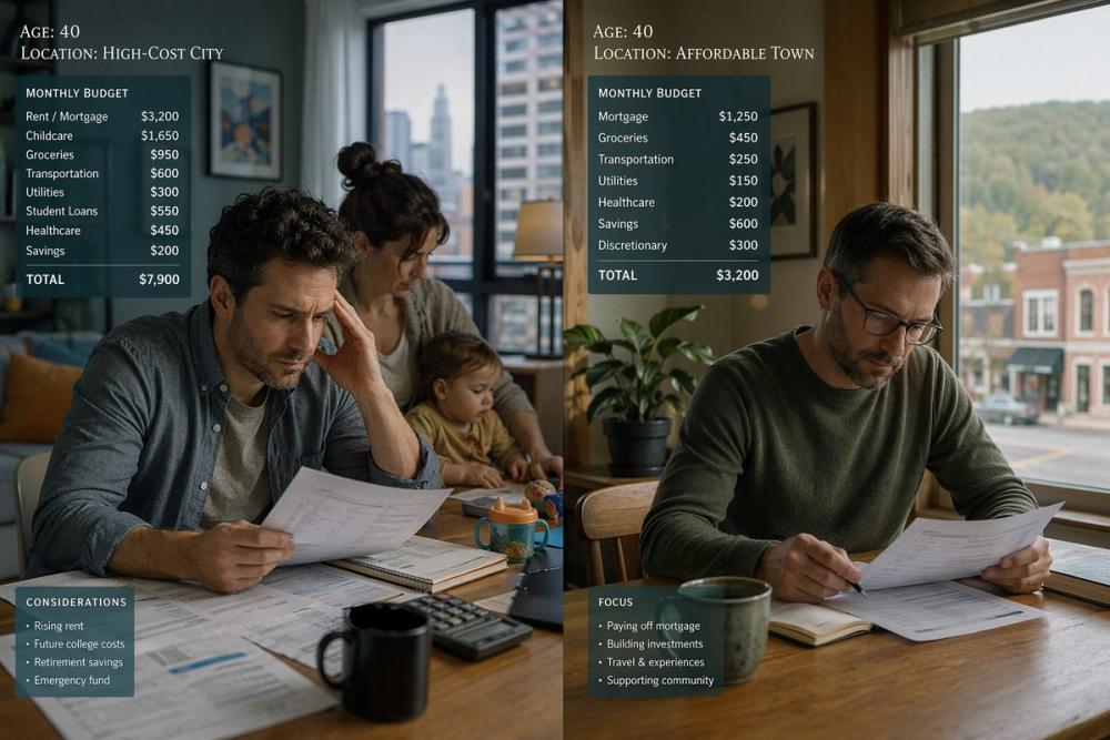  Comparison of personal savings goals at age 40 based on income debt family and cost of living