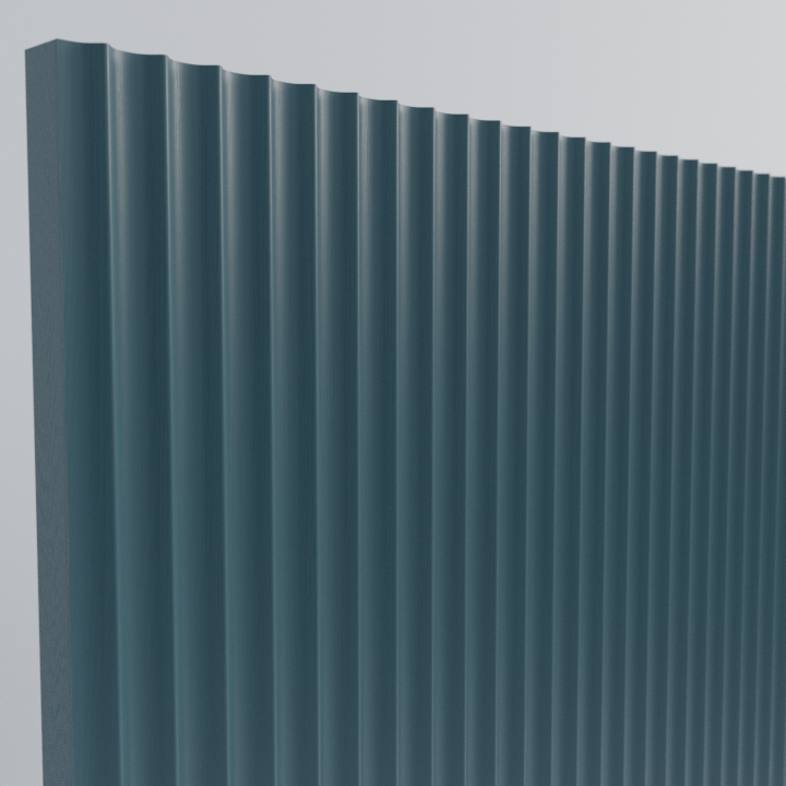 Close up angled shot showing the edge of a Painted Scalloped Kitchen Cabinet Front