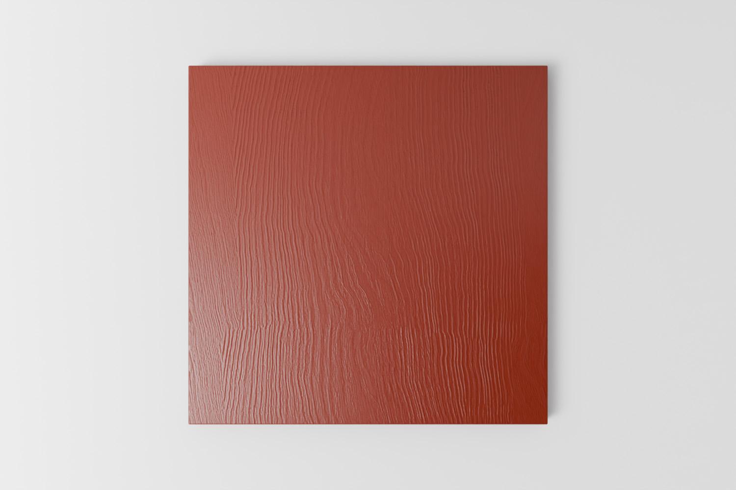 Picture of a square sample painted with a visible grain in Naked Kitchen's Morston Sails red colour