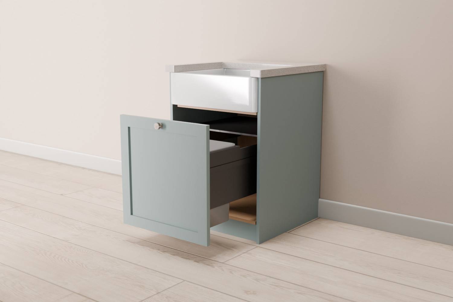 Single Butler Sink Cabinet with Bin