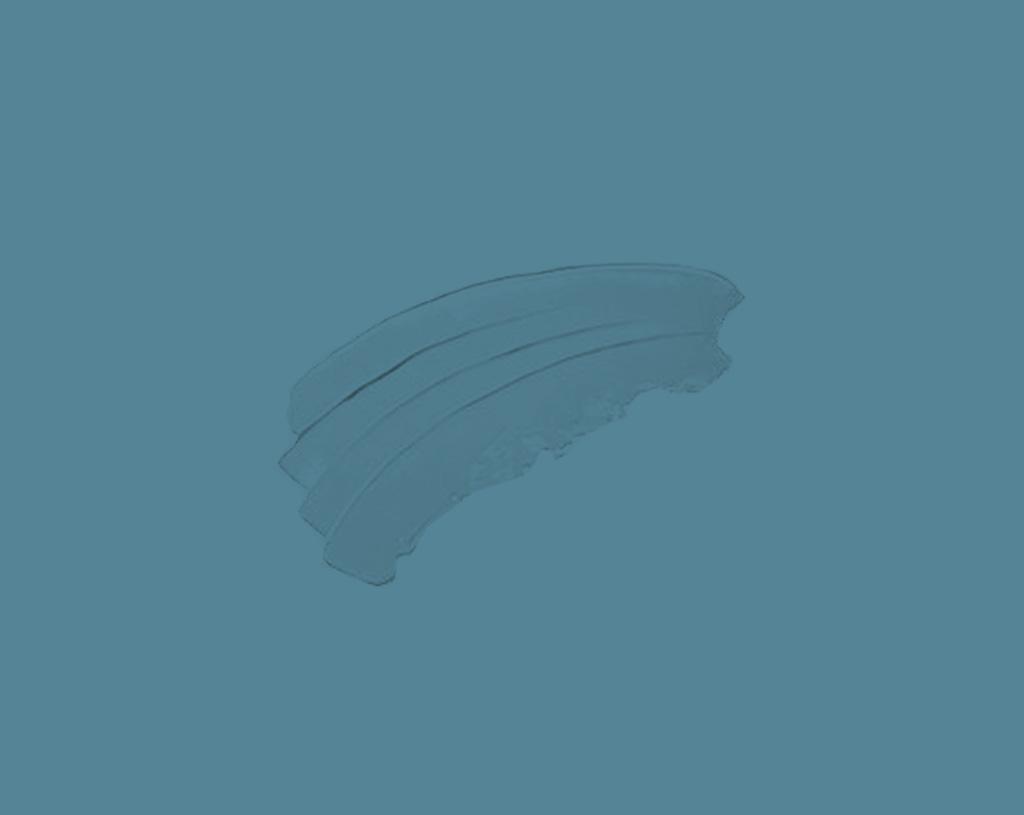 Three curved, overlapping lines resembling brush strokes or a minimalist rainbow, centered on a solid blue background.