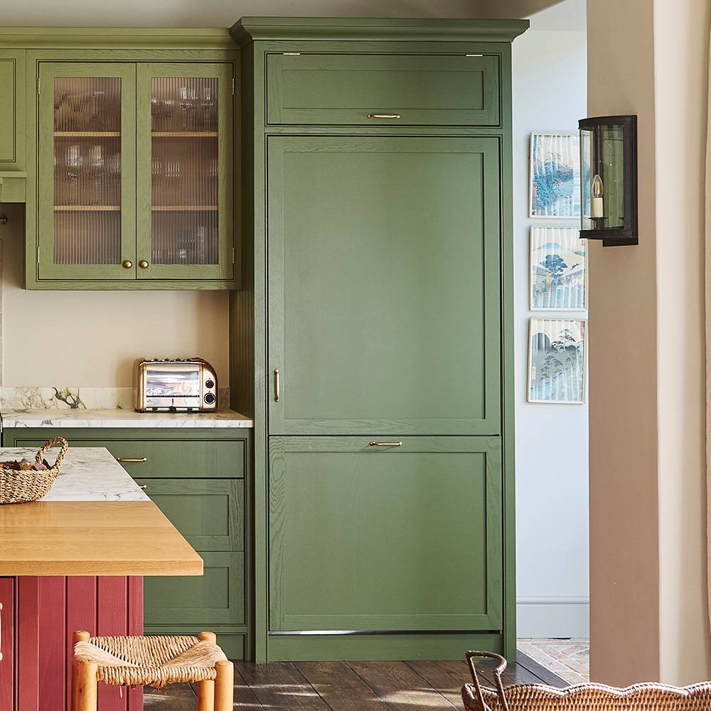 A close-up of Integrated Fisher & Paykel fridge freezer.
