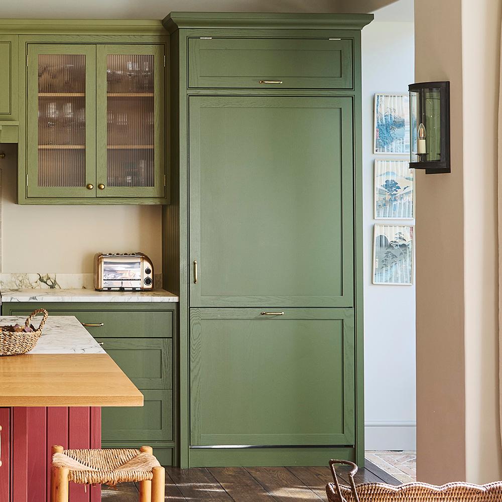 A close-up of Integrated Fisher & Paykel fridge freezer.