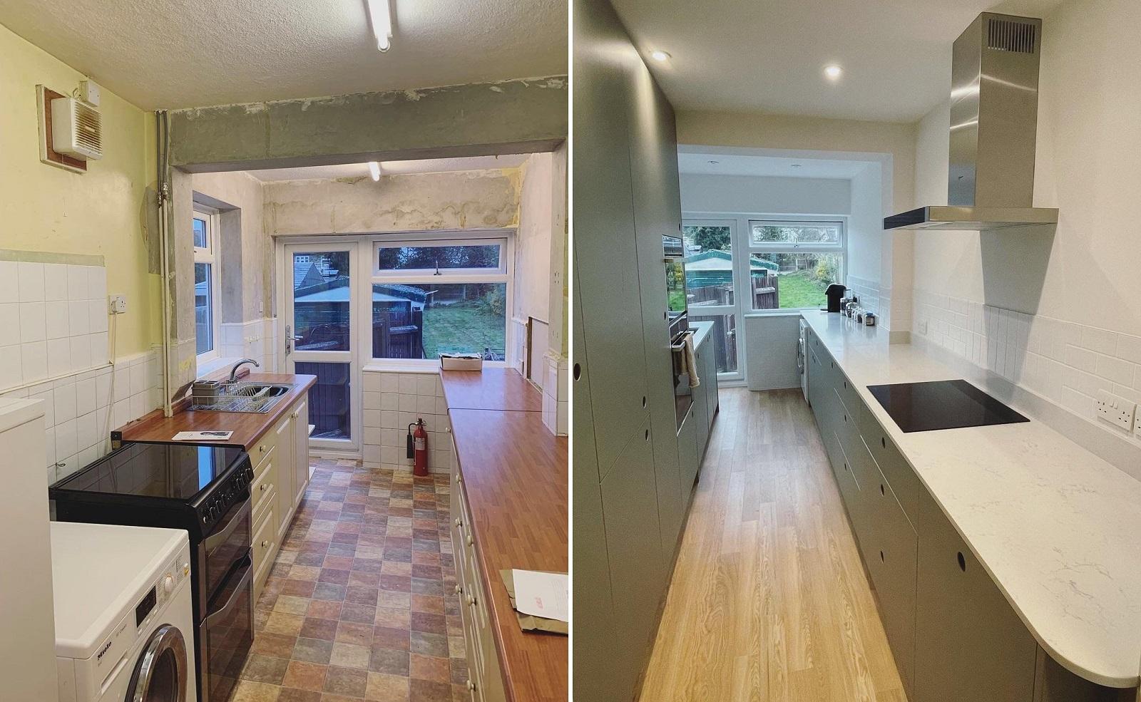 Before and after of a small galley kitchen