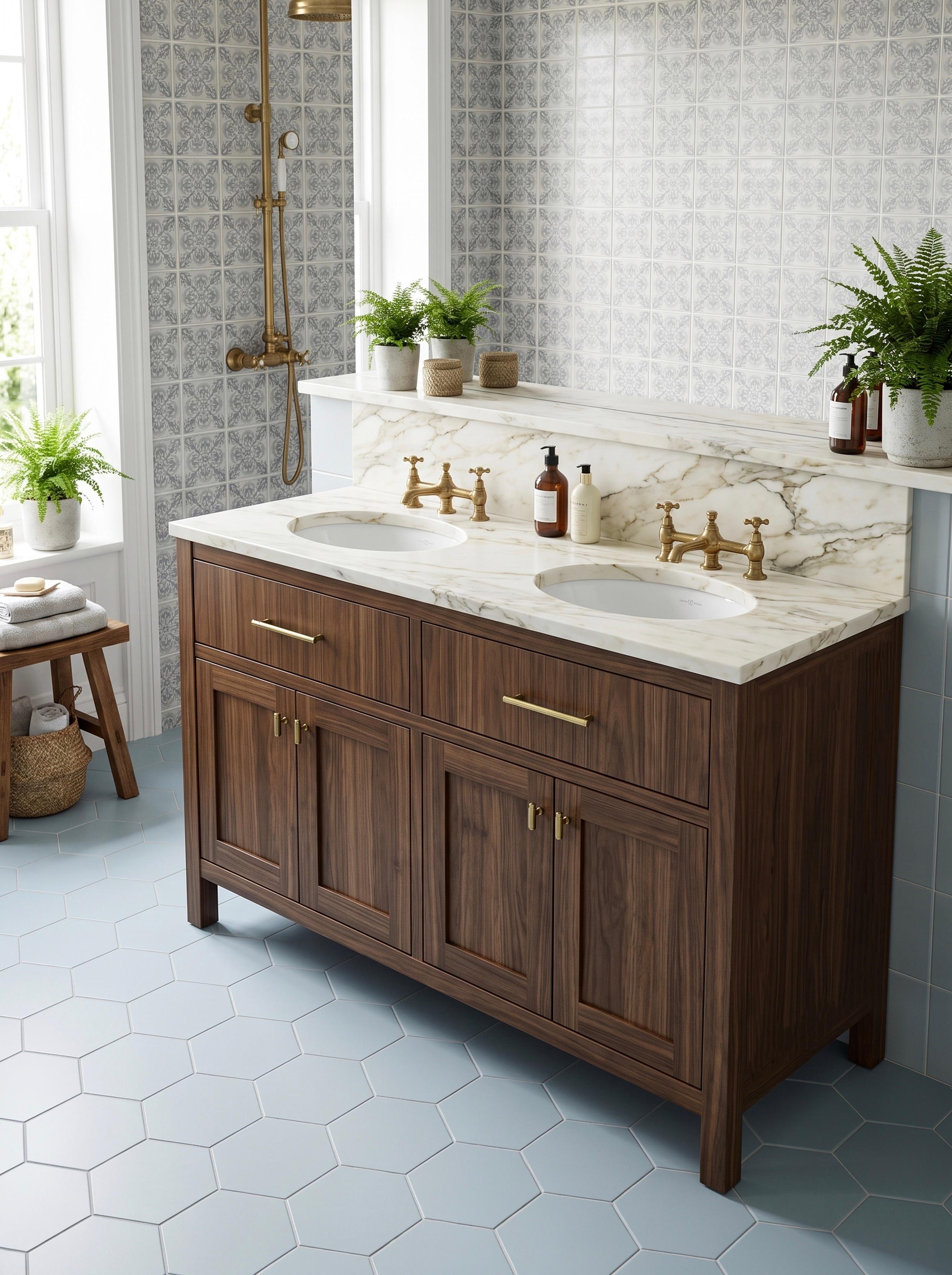 Langham Double Basin Walnut Angled