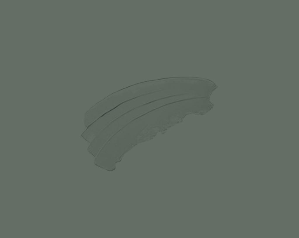 A dark green brushstroke with three distinct, curved lines appears on a solid green background. The brushstroke has a textured look, with some uneven edges and visible paint marks.